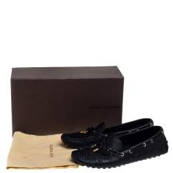 Pre Owned Louis Vuitton Black Monogram Empreinte Leather Gloria Loafers Size 40