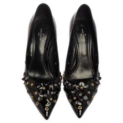 Pre Owned Louis Vuitton Black Patent Leather Applique Embellished Pointed Toe Pumps Size 38.5