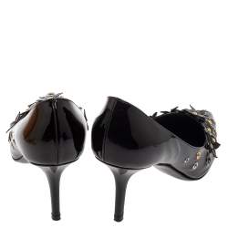 Pre Owned Louis Vuitton Black Patent Leather Applique Embellished Pointed Toe Pumps Size 38.5