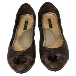 مملوكة مسبقًا Louis Vuitton Brown Leather And Canvas Dice Ballet Flats Size 40