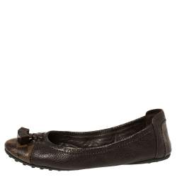 مملوكة مسبقًا Louis Vuitton Brown Leather And Canvas Dice Ballet Flats Size 40