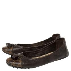 مملوكة مسبقًا Louis Vuitton Brown Leather And Canvas Dice Ballet Flats Size 40