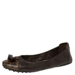 مملوكة مسبقًا Louis Vuitton Brown Leather And Canvas Dice Ballet Flats Size 40