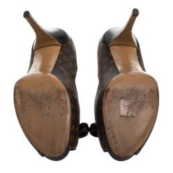 Pre Owned حذاء كعب عالي لوي فيتون ماليبو كانفاس مونوغرامي وجلد لامع مقدمة مفتوحة مقاس 40.5