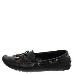 Pre Owned Louis Vuitton Black Monogram Leather Gloria Loafers Size 38.5