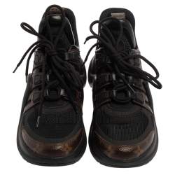 Louis Vuitton Black/Brown Mesh And Monogram Canvas Archlight Lace Up Sneakers Size 38