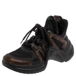 Louis Vuitton Black/Brown Mesh And Monogram Canvas Archlight Lace Up Sneakers Size 38
