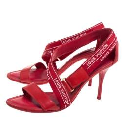 Louis Vuitton Red/ White Monogram Printed Fabric And Patent Leather Sandals Size 39