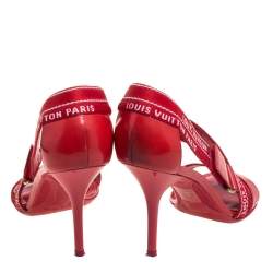 Louis Vuitton Red/ White Monogram Printed Fabric And Patent Leather Sandals Size 39