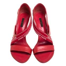Louis Vuitton Red/ White Monogram Printed Fabric And Patent Leather Sandals Size 39