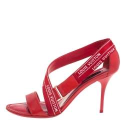 Louis Vuitton Red/ White Monogram Printed Fabric And Patent Leather Sandals Size 39