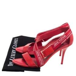 Louis Vuitton Red/ White Monogram Printed Fabric And Patent Leather Sandals Size 39