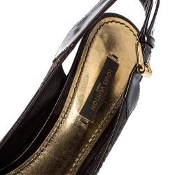 مملوكة مسبقًا Louis Vuitton Brown Min Lin Monogram Canvas and Patent Leather Slingback Sandals Size 36.5