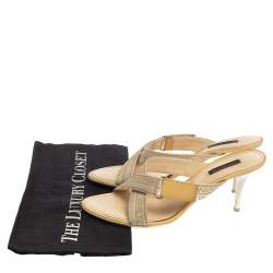 Louis Vuitton White Leather And Canvas Logo Strappy Mule Sandals Size 39.5