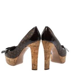 Pre Owned حذاء كعب عالي لوي فيتون ريفولي كانفاس وجلد لامع مونوغرامي بيج/بني نعل سميك مقاس 40