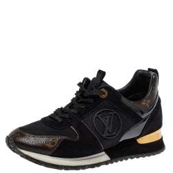 Pre Owned Louis Vuitton Black Mesh And Monogram Canvas Run Away Sneakers Size 38.5