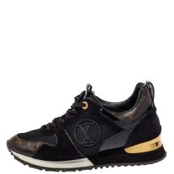 Pre Owned Louis Vuitton Black Mesh And Monogram Canvas Run Away Sneakers Size 38.5