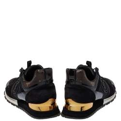 Pre Owned Louis Vuitton Black Mesh And Monogram Canvas Run Away Sneakers Size 38.5