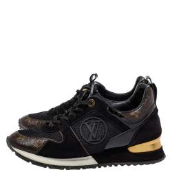 Pre Owned Louis Vuitton Black Mesh And Monogram Canvas Run Away Sneakers Size 38.5