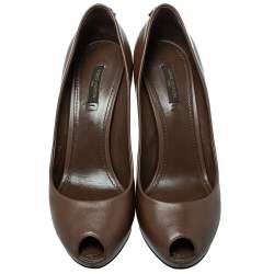 مملوكة مس بقًا Louis Vuitton Brown Leather Oh Really! Peep Toe Pumps Size 40