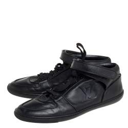 Pre Owned Louis Vuitton Black Leather Vintage Velcro Strap Sneaker Size 38.5