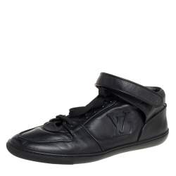 Pre Owned Louis Vuitton Black Leather Vintage Velcro Strap Sneaker Size 38.5