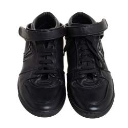 Pre Owned Louis Vuitton Black Leather Vintage Velcro Strap Sneaker Size 38.5