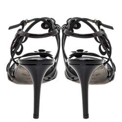 مملوكة مسبقًا Louis Vuitton Black Patent Leather Flower Embellished Ankle Strap Sandals Size 41