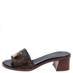 مملوكة مسبقًا Louis Vuitton Brown/Beige Monogram Canvas Lock It Slide Sandals Size 35