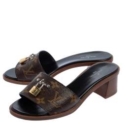 مملوكة مسبقًا Louis Vuitton Brown/Beige Monogram Canvas Lock It Slide Sandals Size 35