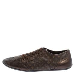 Pre Owned Louis Vuitton Brown Monogram Canvas and Leather Lyrics Low Top Sneakers Size 41