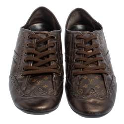 Pre Owned Louis Vuitton Brown Monogram Canvas and Leather Lyrics Low Top Sneakers Size 41