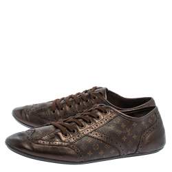 Pre Owned Louis Vuitton Brown Monogram Canvas and Leather Lyrics Low Top Sneakers Size 41