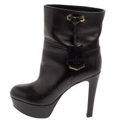 Pre Owned بوت للكاحل لوي فيتون جلد أسود نعل سميك مقاس 36