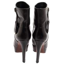 Pre Owned بوت للكاحل لوي فيتون جلد أسود نعل سميك مقاس 36