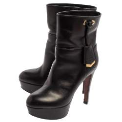 Pre Owned بوت للكاحل لوي فيتون جلد أسود نعل سميك مقاس 36