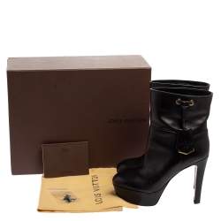 Pre Owned بوت للكاحل لوي فيتون جلد أسود نعل سميك مقاس 36
