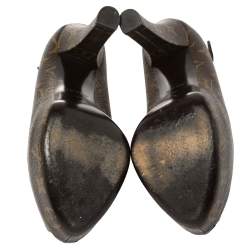 Pre Owned Louis Vuitton Brown/Beige Monogram Canvas Vanity Ankle Strap Peep Toe Pumps Size 39