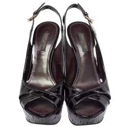 مملوكة مسبقًا Louis Vuitton Amarante Monogram Vernis Leather Pantheon Wedge Sandals Size 37