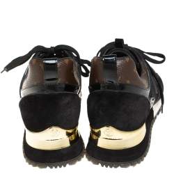 Louis Vuitton Black/Brown Mesh And Monogram Canvas Run Away Sneakers Size 38.5