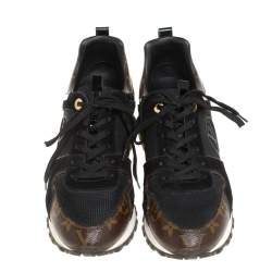 Louis Vuitton Black/Brown Mesh And Monogram Canvas Run Away Sneakers Size 38.5