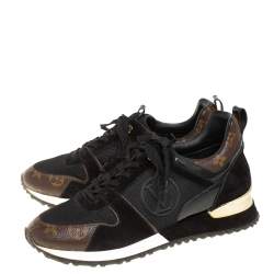 Louis Vuitton Black/Brown Mesh And Monogram Canvas Run Away Sneakers Size 38.5