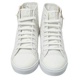 مملوكة مسبقًا Louis Vuitton White Monogram Empreinte Leather Punchy High Top Sneakers Size 38