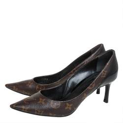 Pre Owned Louis Vuitton Brown/Black Monogram Canvas And Patent Leather Cherie Pumps Size 38