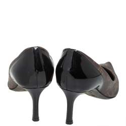 Pre Owned Louis Vuitton Brown/Black Monogram Canvas And Patent Leather Cherie Pumps Size 38