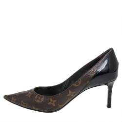 Pre Owned Louis Vuitton Brown/Black Monogram Canvas And Patent Leather Cherie Pumps Size 38