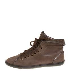 مملوكة مسبقًا حذاء بوت رياضي لوي فيتون "بريا" جلد و كانفاس مونوغرامي بني مقاس 38