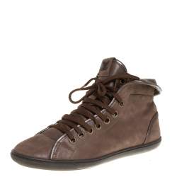 مملوكة مسبقًا حذاء بوت رياضي لوي فيتون "بريا" جلد و كانفاس مونوغرامي بني مقاس 38