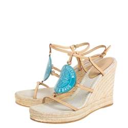 Pre Owned صندل لوي فيتون كعب روكي إسبادريل دايفين ترانكس أند باجز جلد فاتشيتا أزرق وبيج مقاس 38