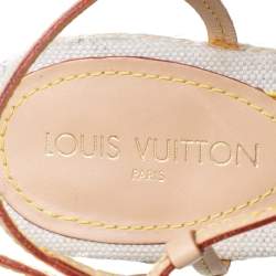 Pre Owned صندل لوي فيتون كعب روكي إسبادريل دايفين ترانكس أند باجز جلد فاتشيتا أزرق وبيج مقاس 38